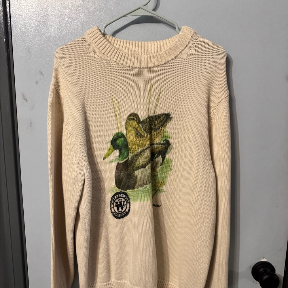 Aime Leon Dore Woolrich Cream Sweater with Duck Design